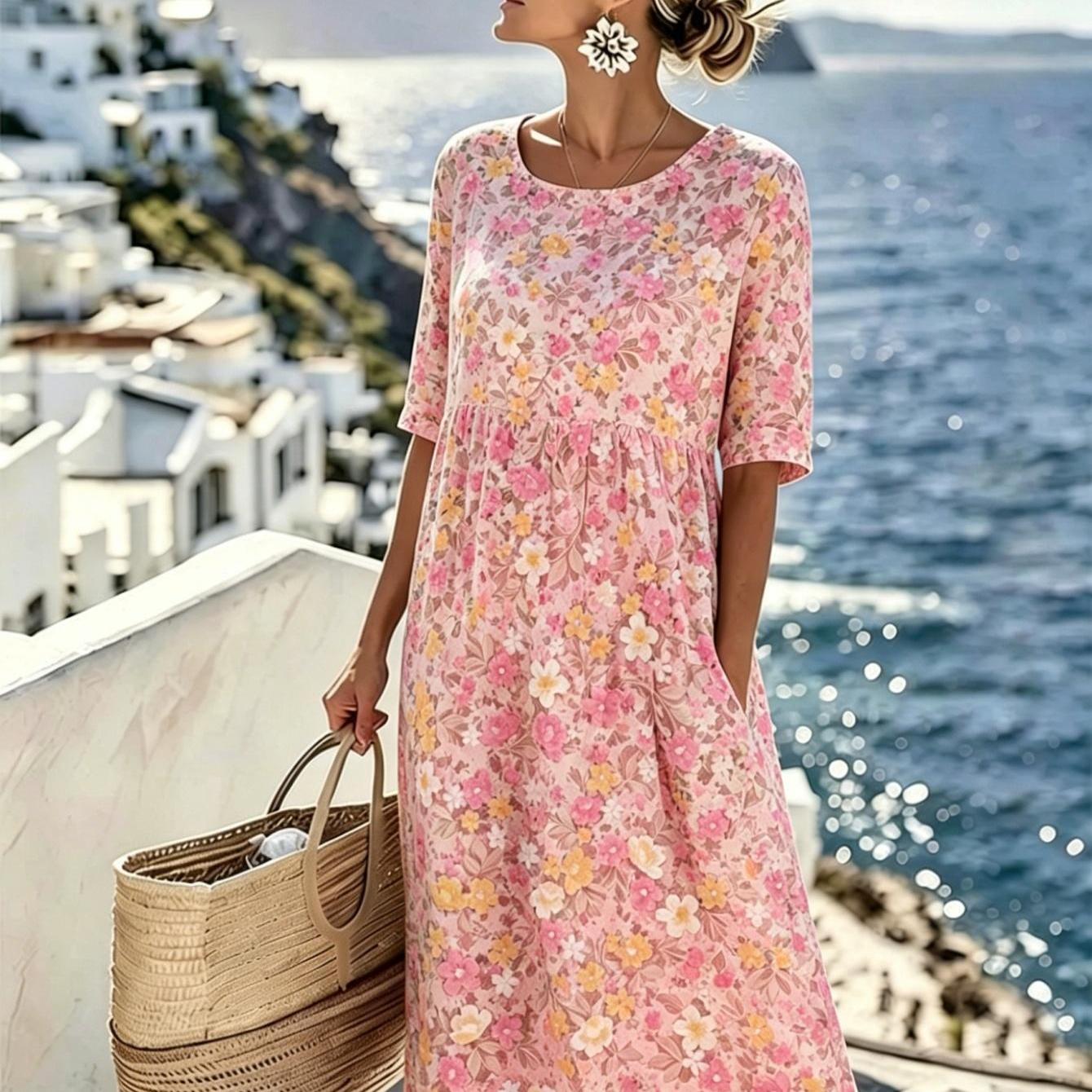 Grace™ - Elegant Midi Dress with Summer Flowers