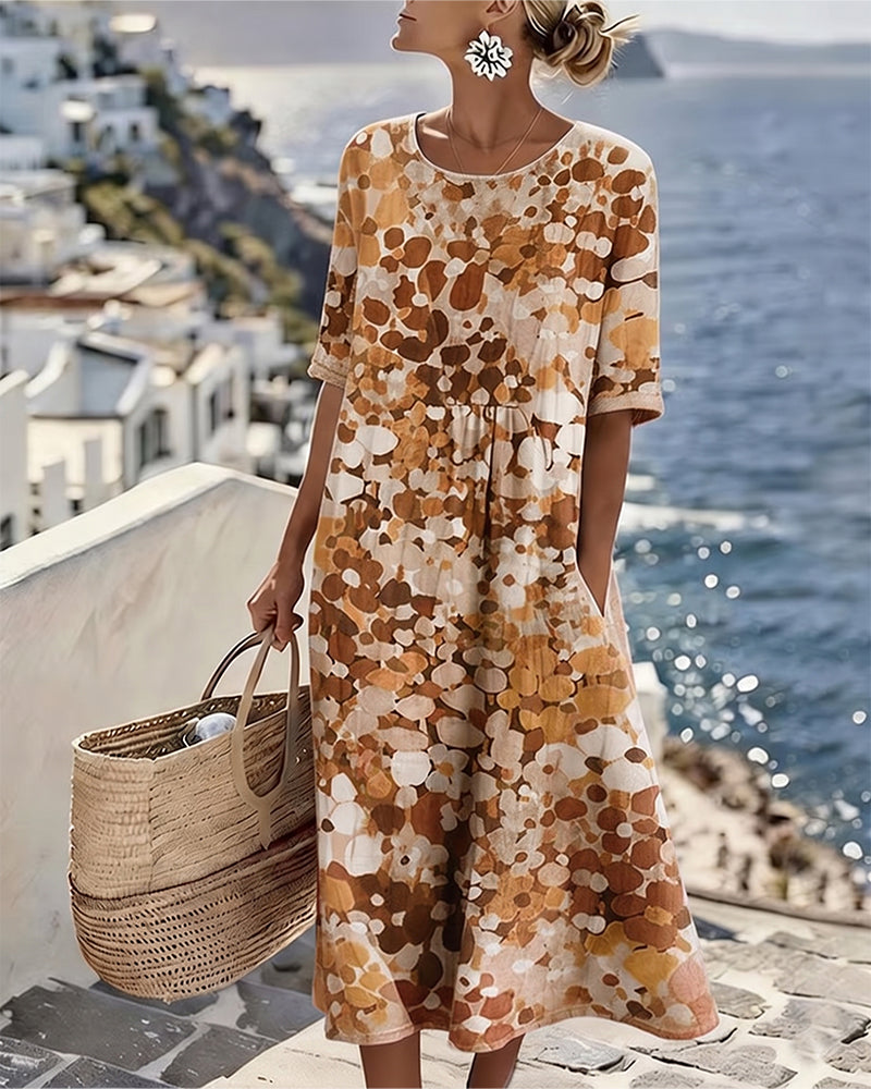 Elena™ - Elegant Midi Dress with Summer Flowers