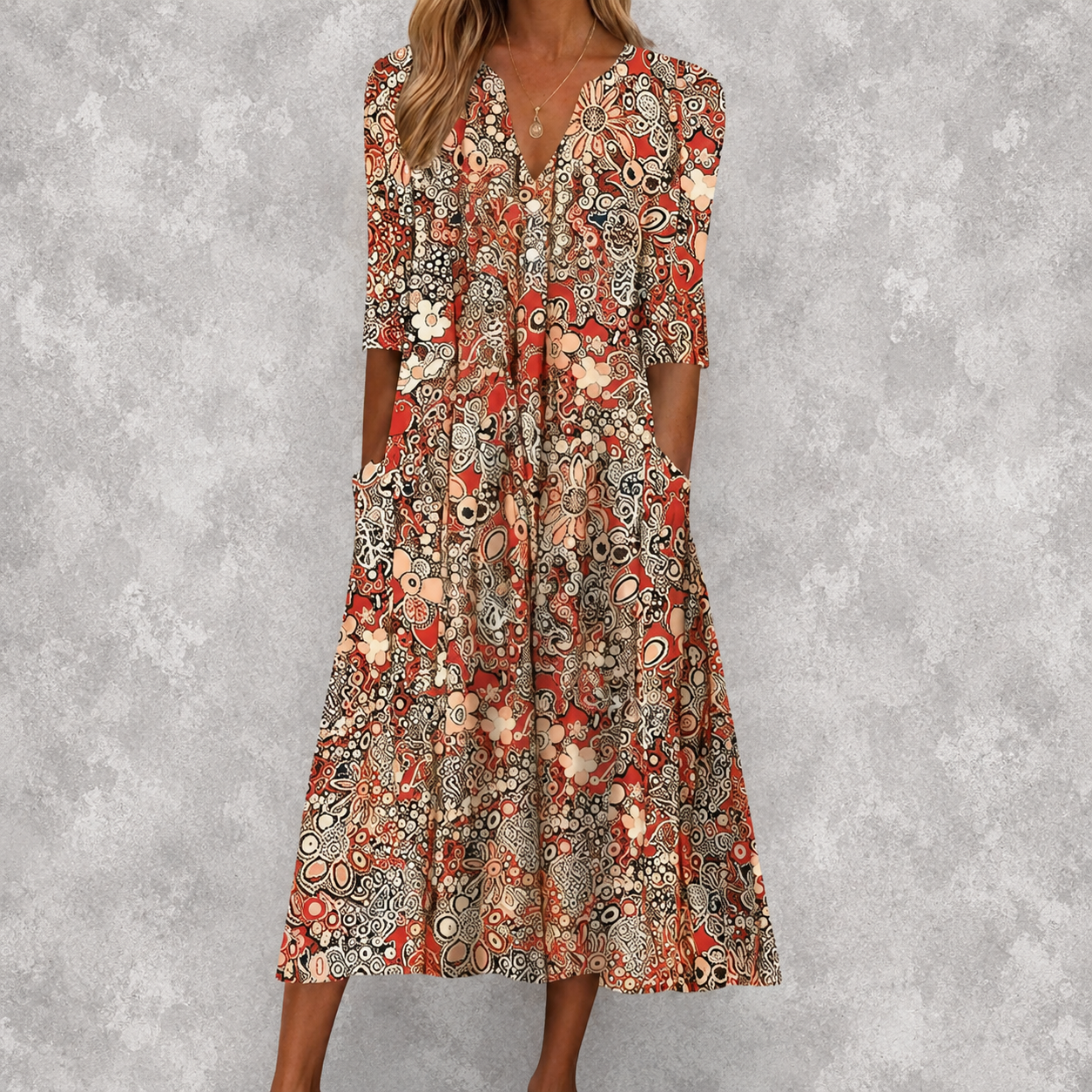 Evelyn | Elegant Midi Dress Featuring Pockets