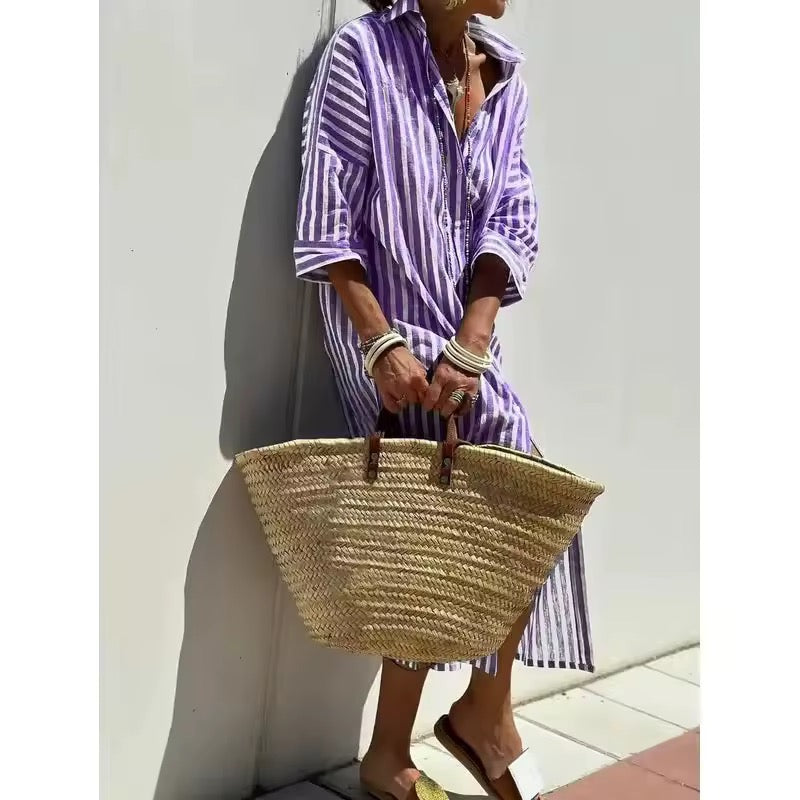Skylar | Striped Dress with Shirt Design