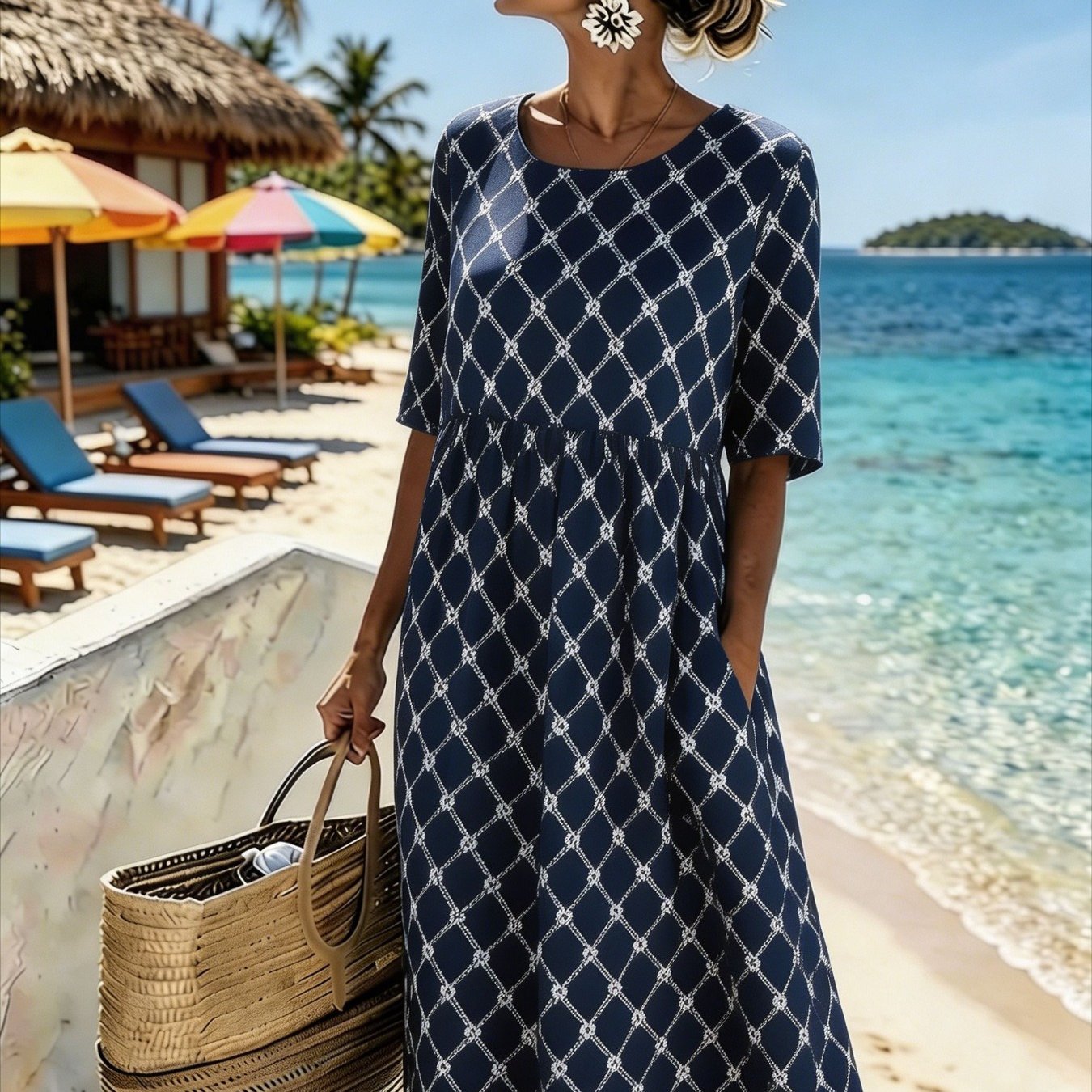 Nadia™ | Midi Dress Coastal Elegance
