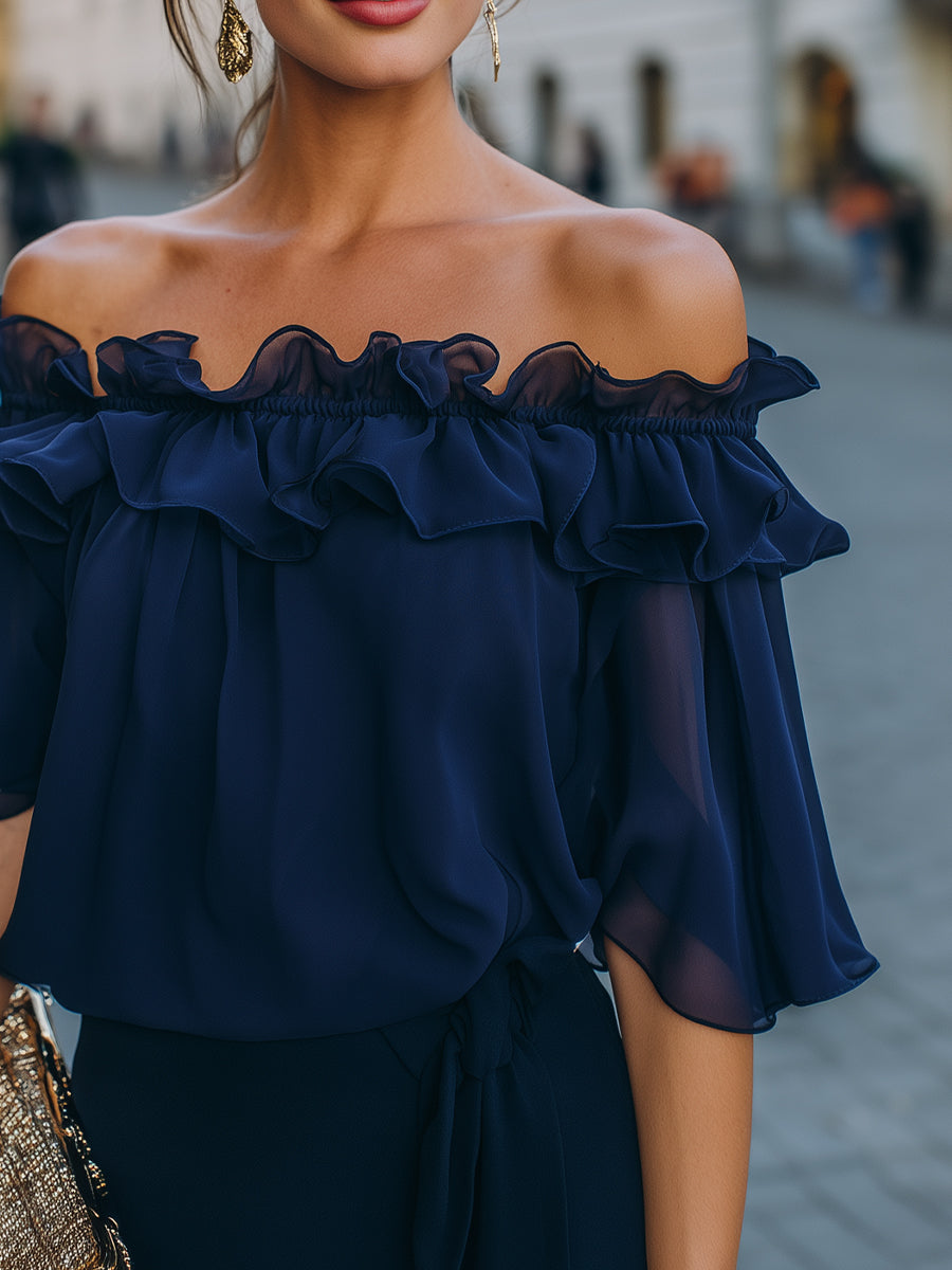 Off-Shoulder Ruffled Chiffon Top