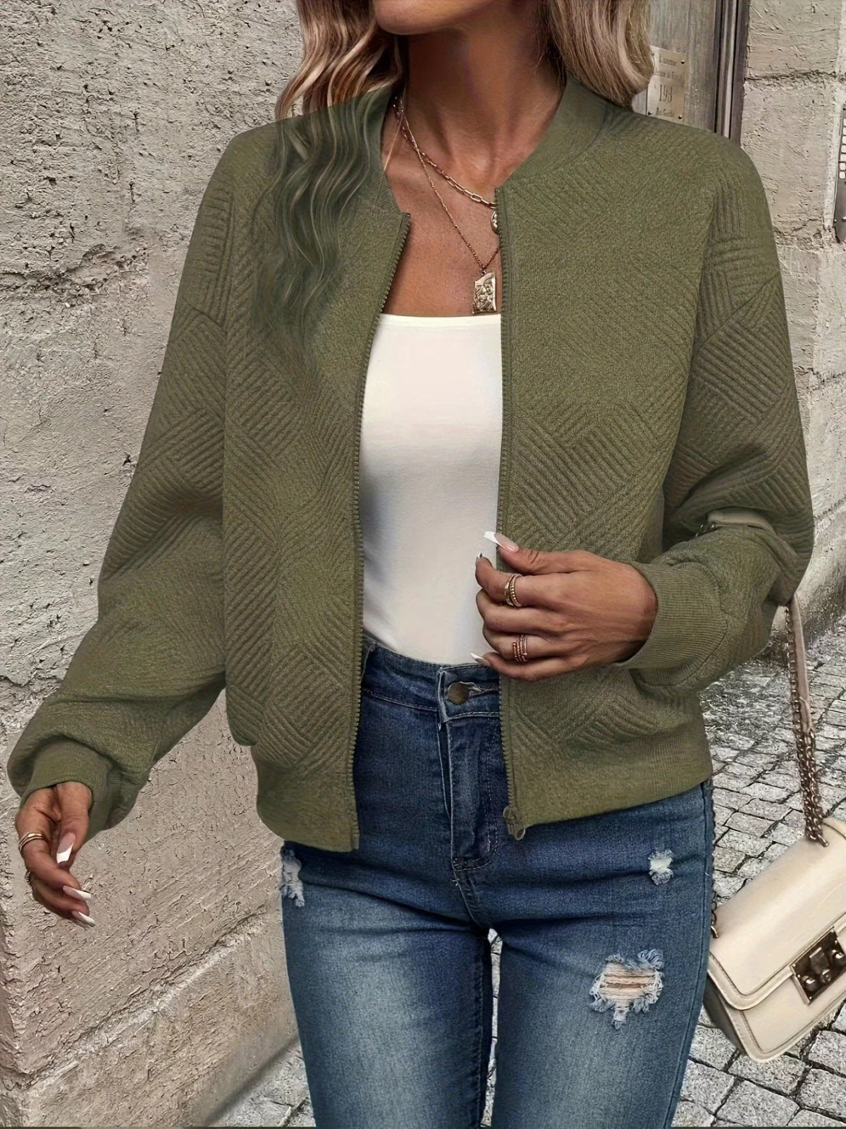 Laura | Textured Zip-Up Bomber Jacket for Women