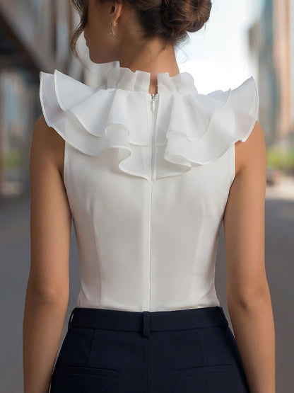 Sleeveless Chiffon Ruffled V-Neck Top