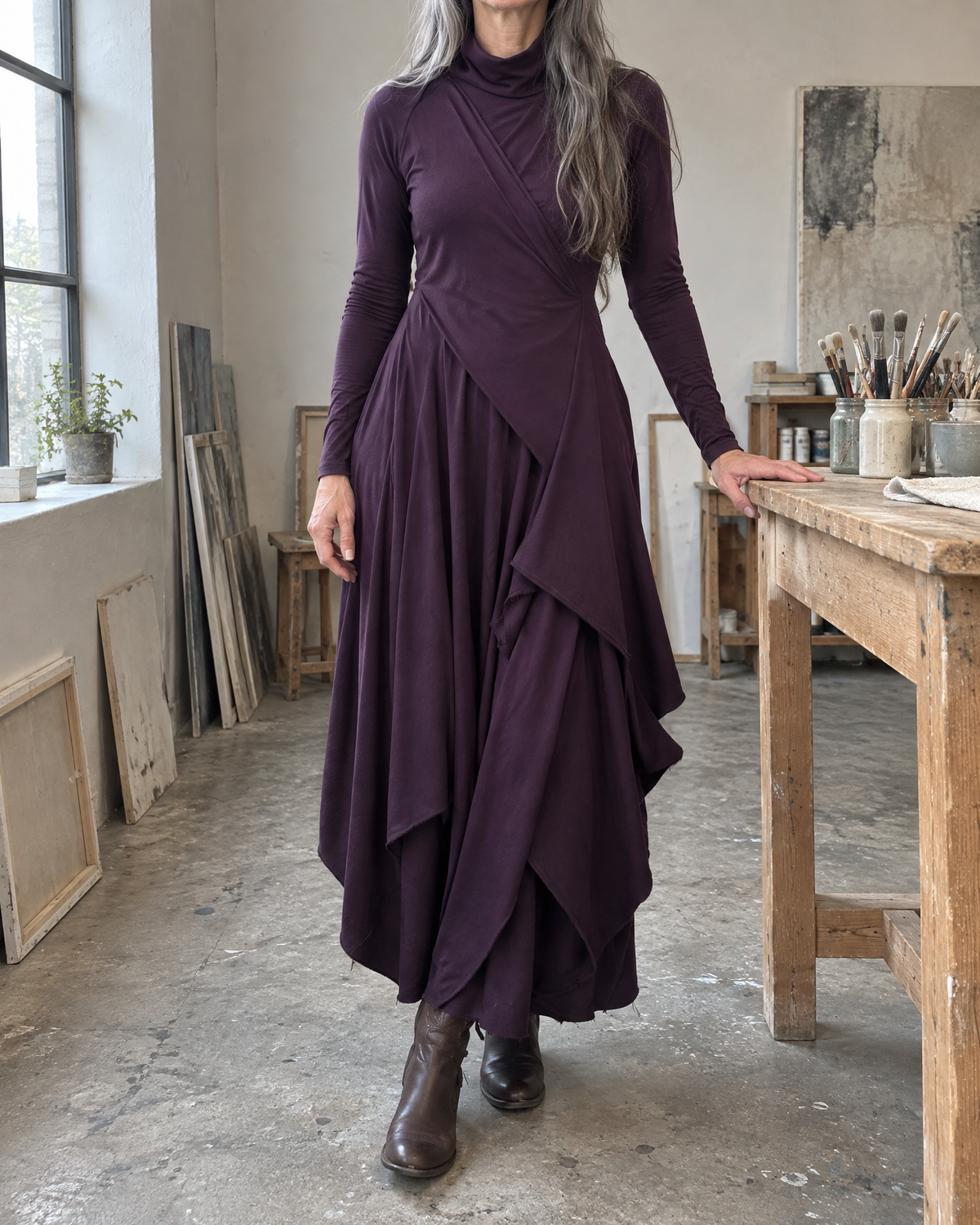 Sylvana | Draped Turtleneck Maxi Dress for Women