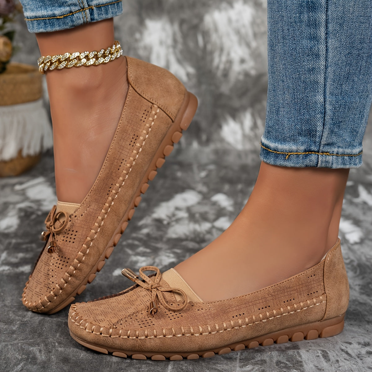 Sabina Bow-Embellished Soft Moccasins