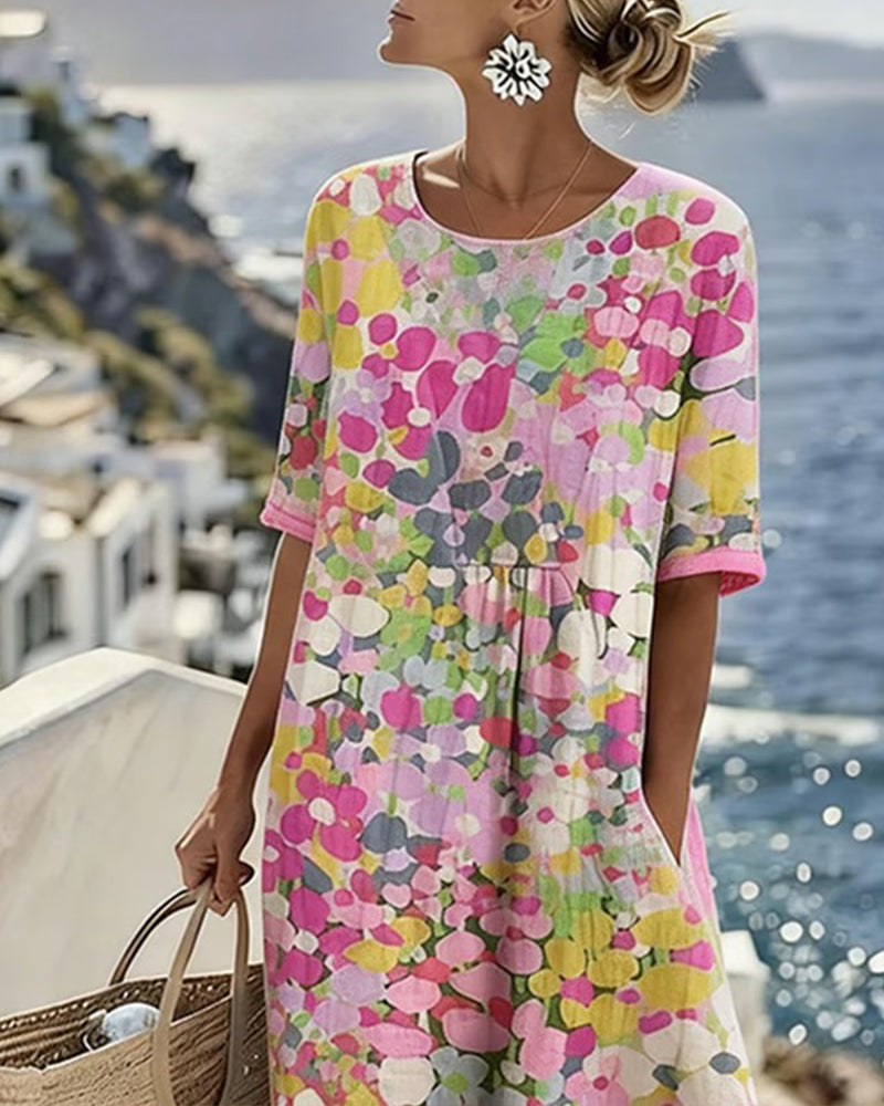 Elena™ - Elegant Midi Dress with Summer Flowers