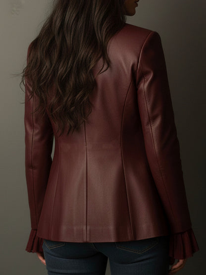 Retro Burgundy Eco-Friendly Leather Blazer
