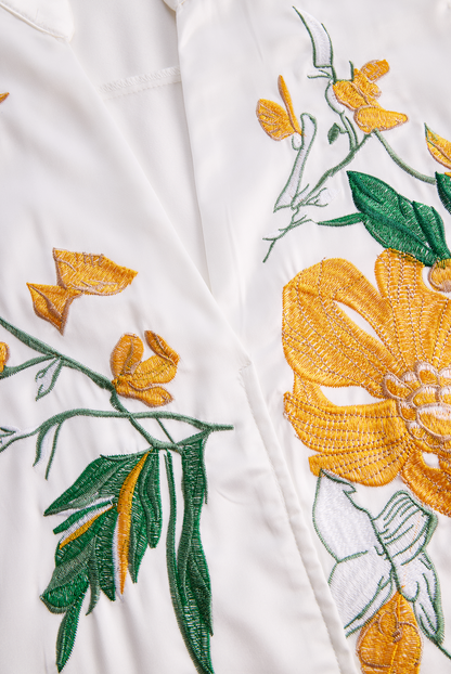 Sleeveless Blouse with Yellow Floral Embroidery
