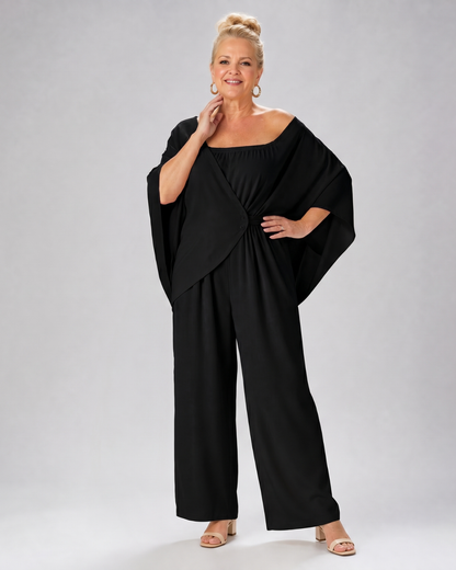 Vemrina | Off-Shoulder Draped Top & Wide-Leg Trousers Ensemble