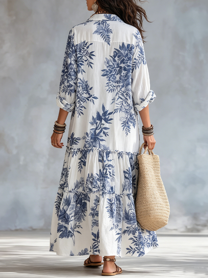 Dahlia | Chic Floral Tiered Maxi Dress in Blue