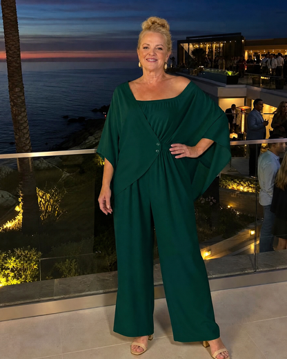 Vemrina | Off-Shoulder Draped Top & Wide-Leg Trousers Ensemble