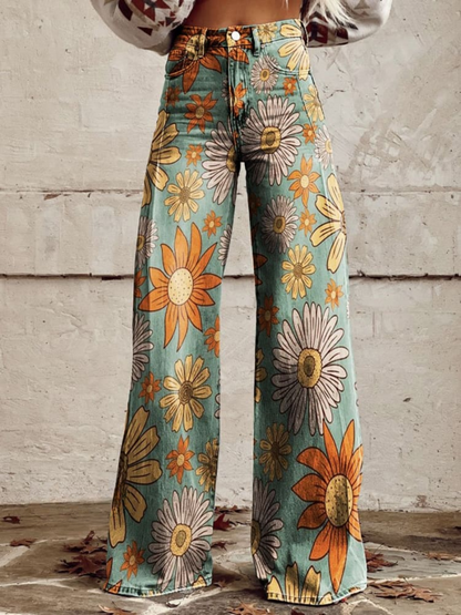 Scarlett™ - Vintage Floral Print Wide Leg Pants