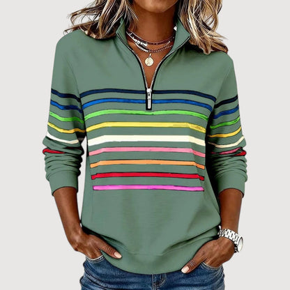 Megan | Striped Half-Zip Casual Top