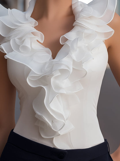 Sleeveless Chiffon Ruffled V-Neck Top