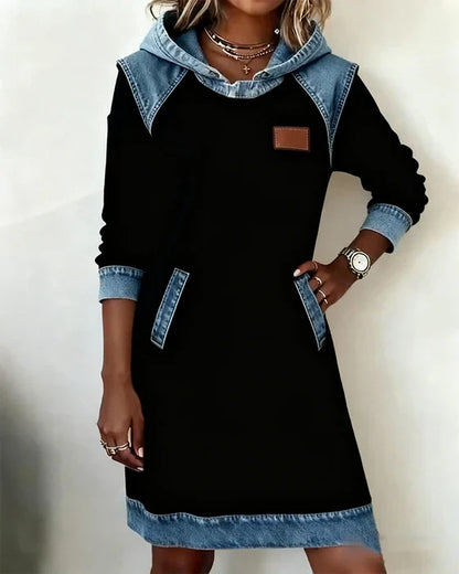 Alexa | Comfy Two-Tone Hooded Dress