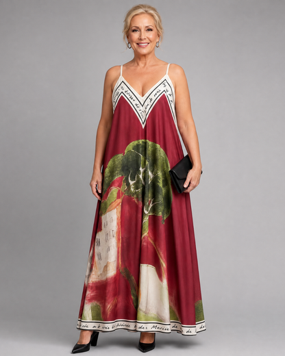 Lira | Flowing Midi Dress with Scenic Print and Sleeveless Design
