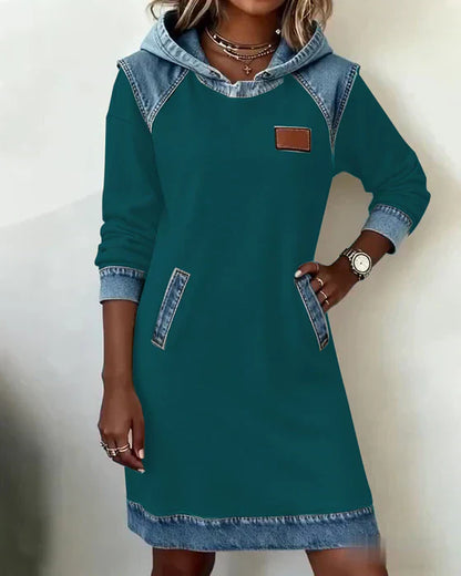 Alexa | Comfy Two-Tone Hooded Dress