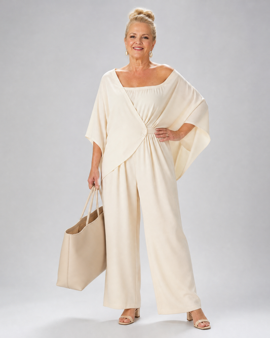 Vemrina | Off-Shoulder Draped Top & Wide-Leg Trousers Ensemble