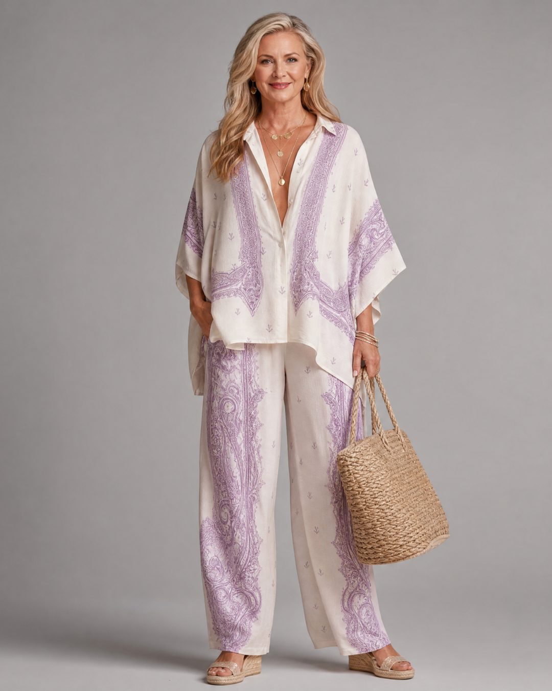 Sodaya | Cozy Oversized Shirt and Wide-Leg Pants Ensemble
