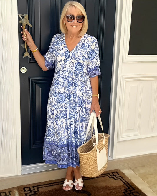 Ellie | Elegant V-Neck Floral Gown