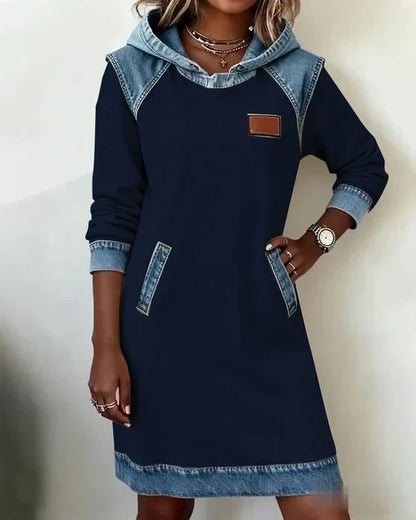 Alexa | Comfy Two-Tone Hooded Dress