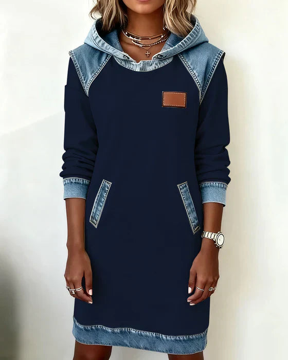 Alexa | Comfy Two-Tone Hooded Dress