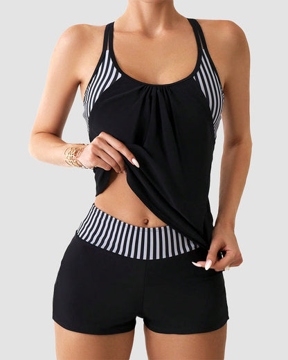 Tankini Swimsuits Tummy Control Two Piece Blouson Bathing Suit