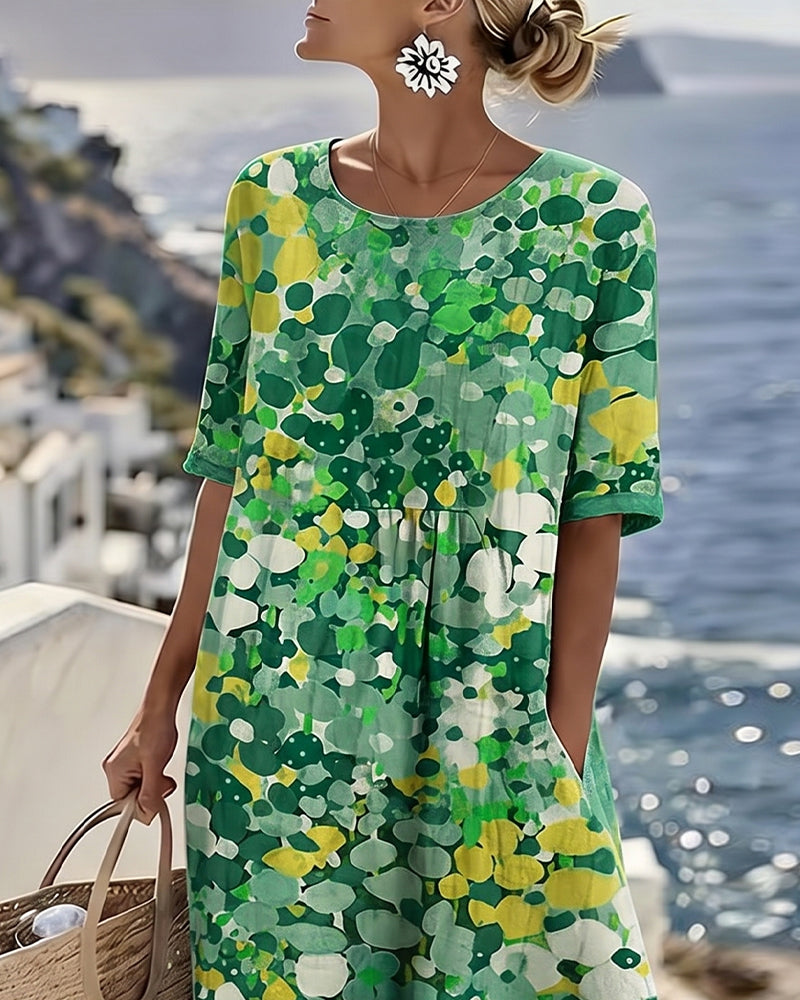 Elena™ - Elegant Midi Dress with Summer Flowers