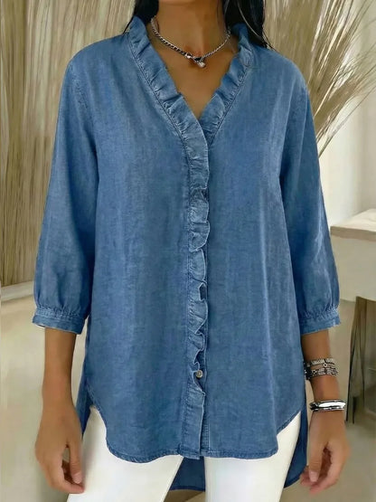 Janice | Ruffled Denim Blouse