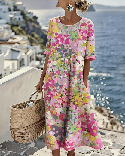 Elena™ - Elegant Midi Dress with Summer Flowers