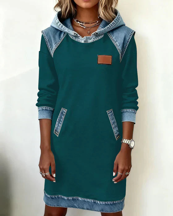 Alexa | Comfy Two-Tone Hooded Dress