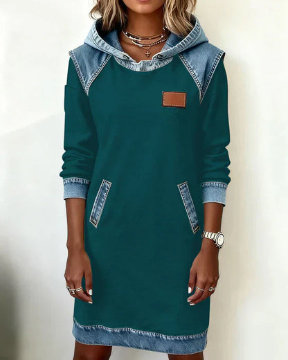 Alexa | Comfy Two-Tone Hooded Dress