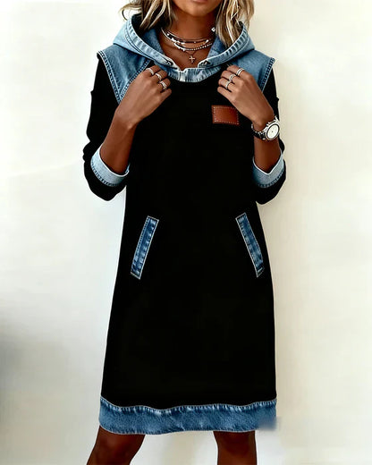 Alexa | Comfy Two-Tone Hooded Dress