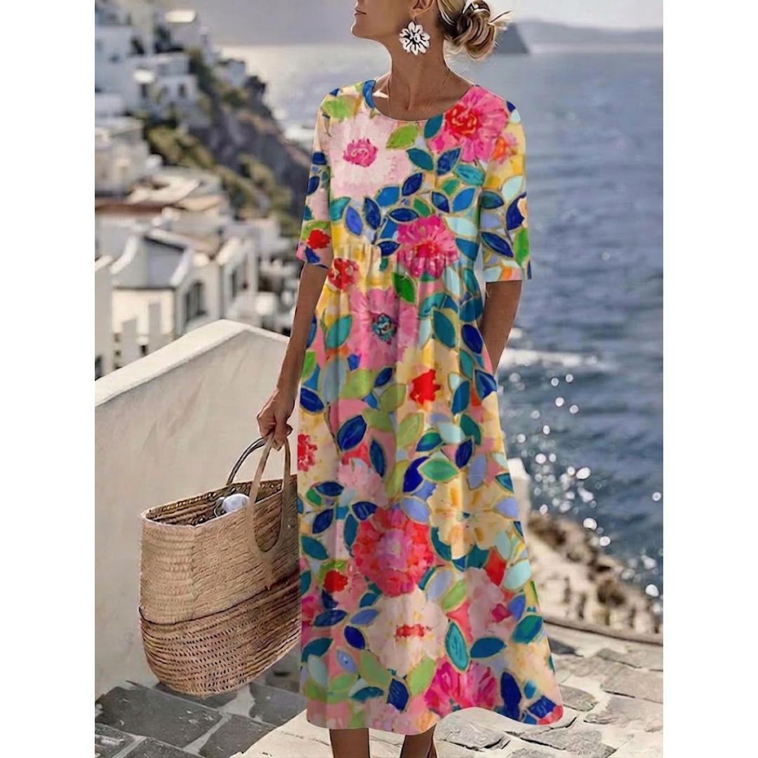 Aurelia™ - Elegant Floral Midi Summer Dress