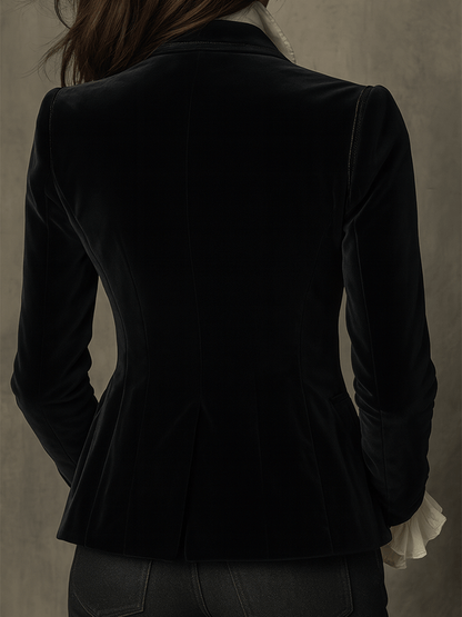 Chic Black Velvet Blazer with Embroidery