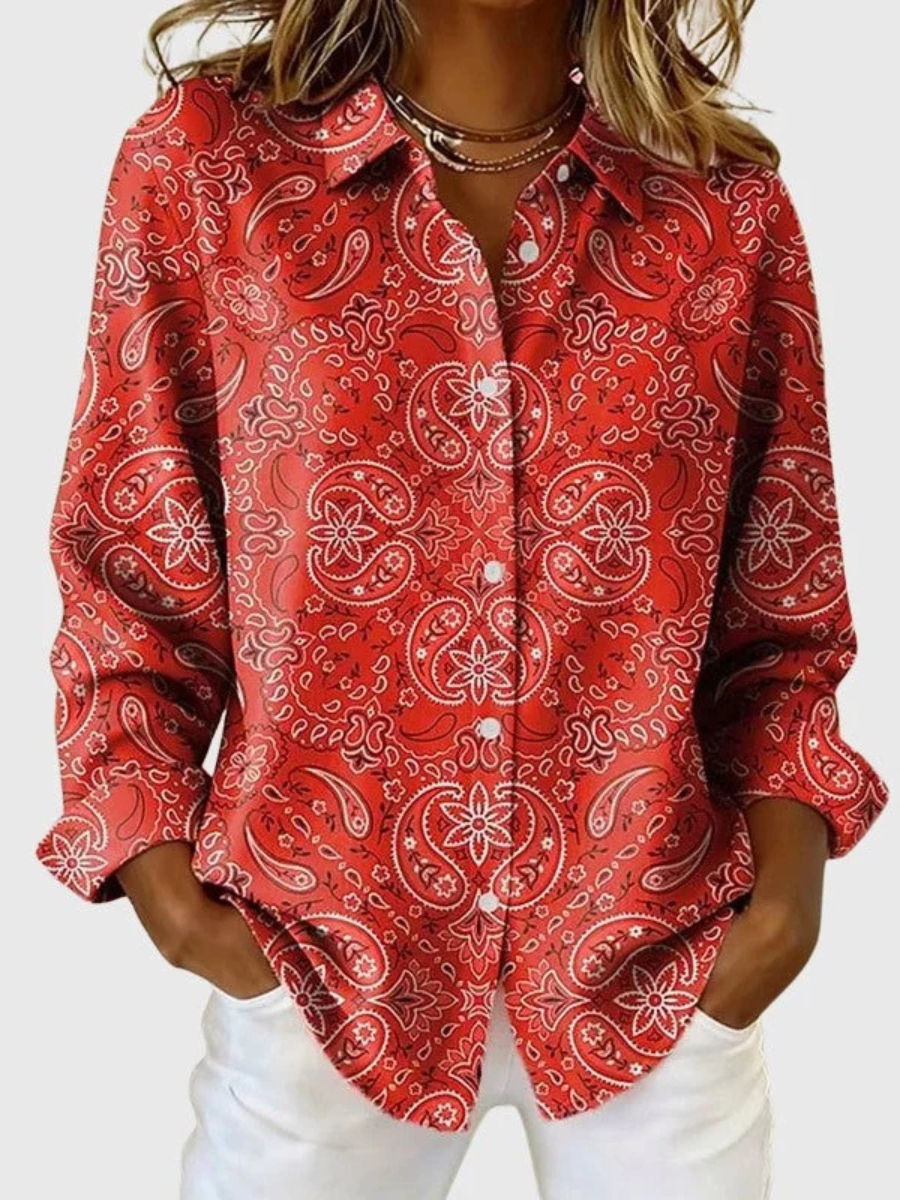Joanna | Paisley Print Button-Up Blouse for Women