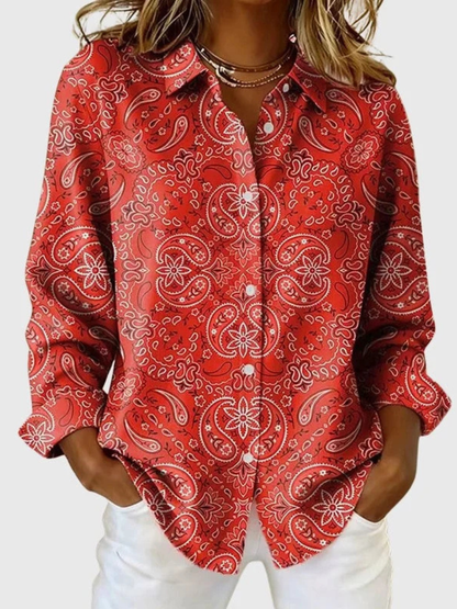 Joanna | Paisley Print Button-Up Blouse for Women