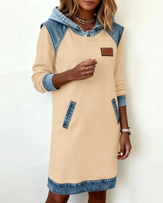 Alexa | Comfy Two-Tone Hooded Dress