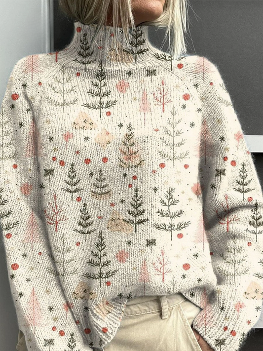 Alisha™ | Christmas Tree Art Print Turtleneck Sweater
