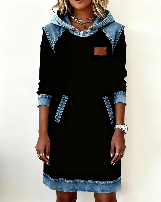 Alexa | Comfy Two-Tone Hooded Dress