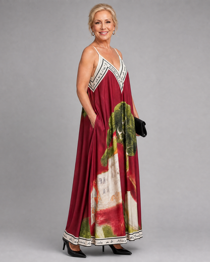 Lira | Flowing Midi Dress with Scenic Print and Sleeveless Design