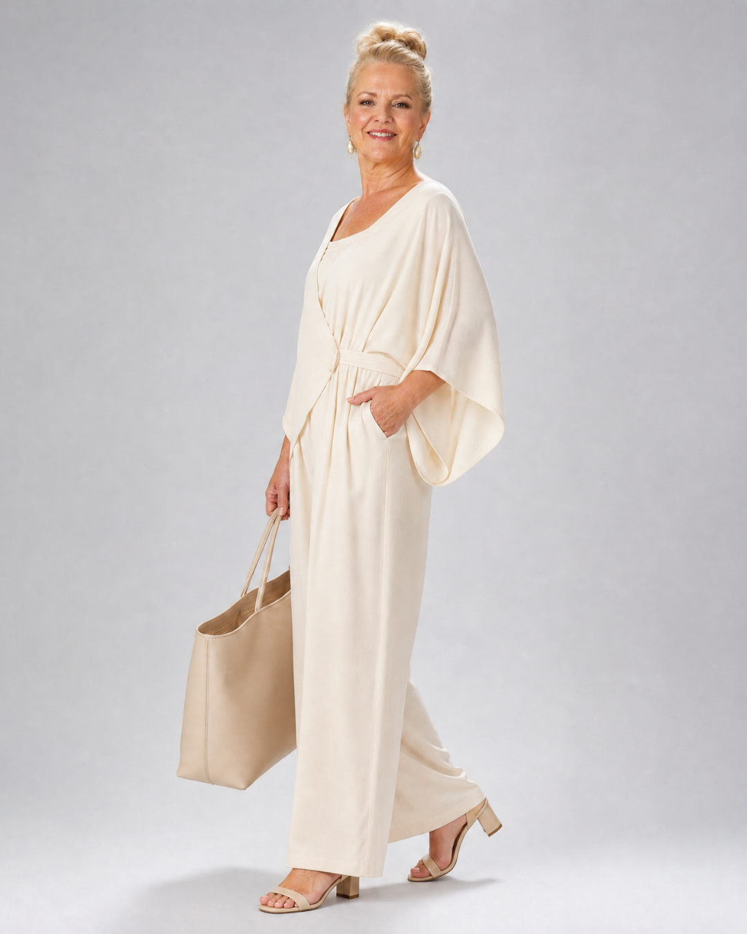 Vemrina | Off-Shoulder Draped Top & Wide-Leg Trousers Ensemble