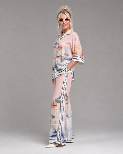 Akela | Scenic Print Button-Up Shirt and Wide-Leg Trouser Set
