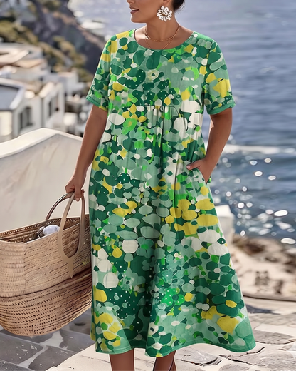 Elena™ - Elegant Midi Dress with Summer Flowers