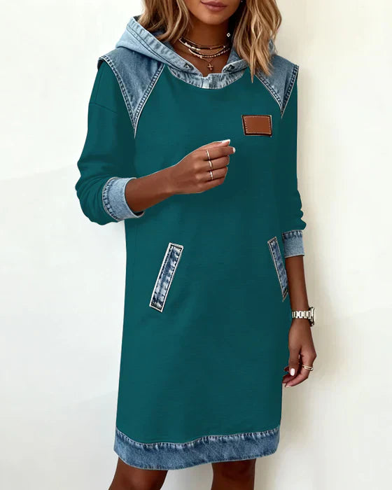 Alexa | Comfy Two-Tone Hooded Dress