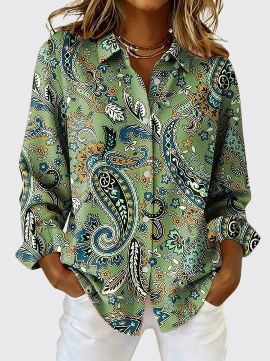 Joanna | Paisley Print Button-Up Blouse for Women