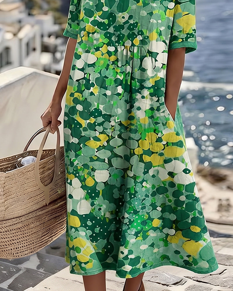 Elena™ - Elegant Midi Dress with Summer Flowers