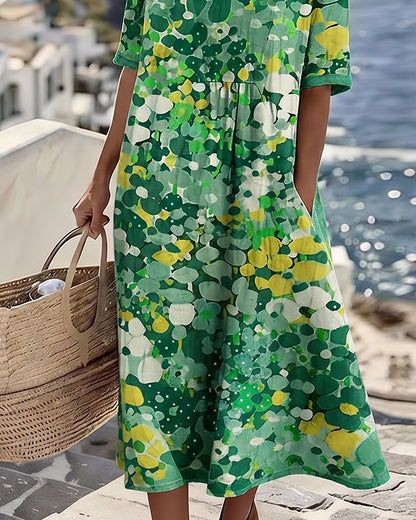Elena™ - Elegant Midi Dress with Summer Flowers