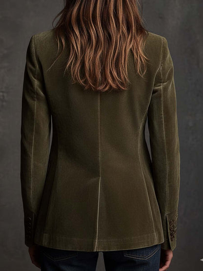 Embroidered Floral Olive Green Velvet Blazer